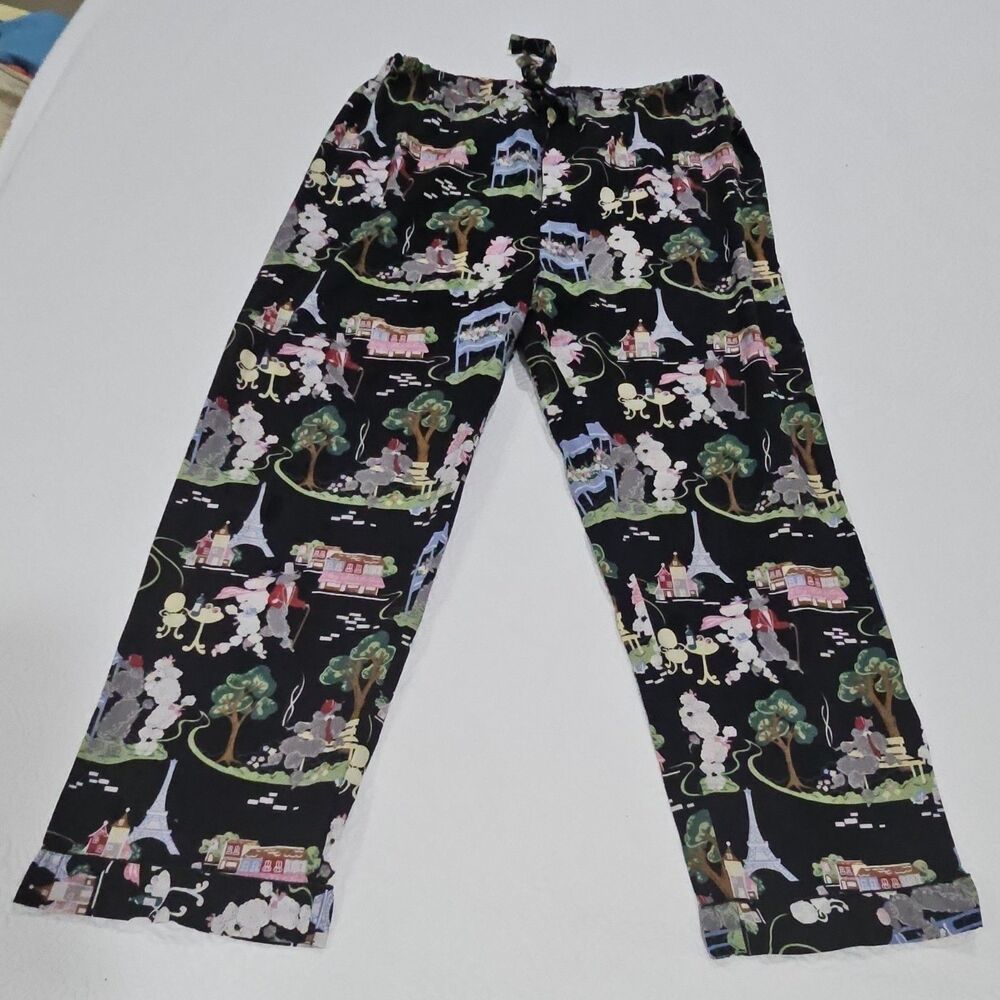 VTG Nick & Nora Poodles in Paris Pajama Pants Mens XL Black Cotton Novelty